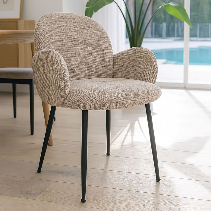 Lot de 2 fauteuils de table en tissu beige et pieds en métal GINETTE