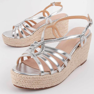 Sandalia De Cuña - Plateado - Altura: 8 Cm