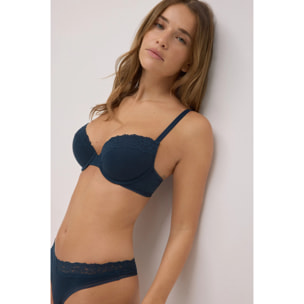 Reggiseno push-up a coste con pizzo blu navy, coppa B