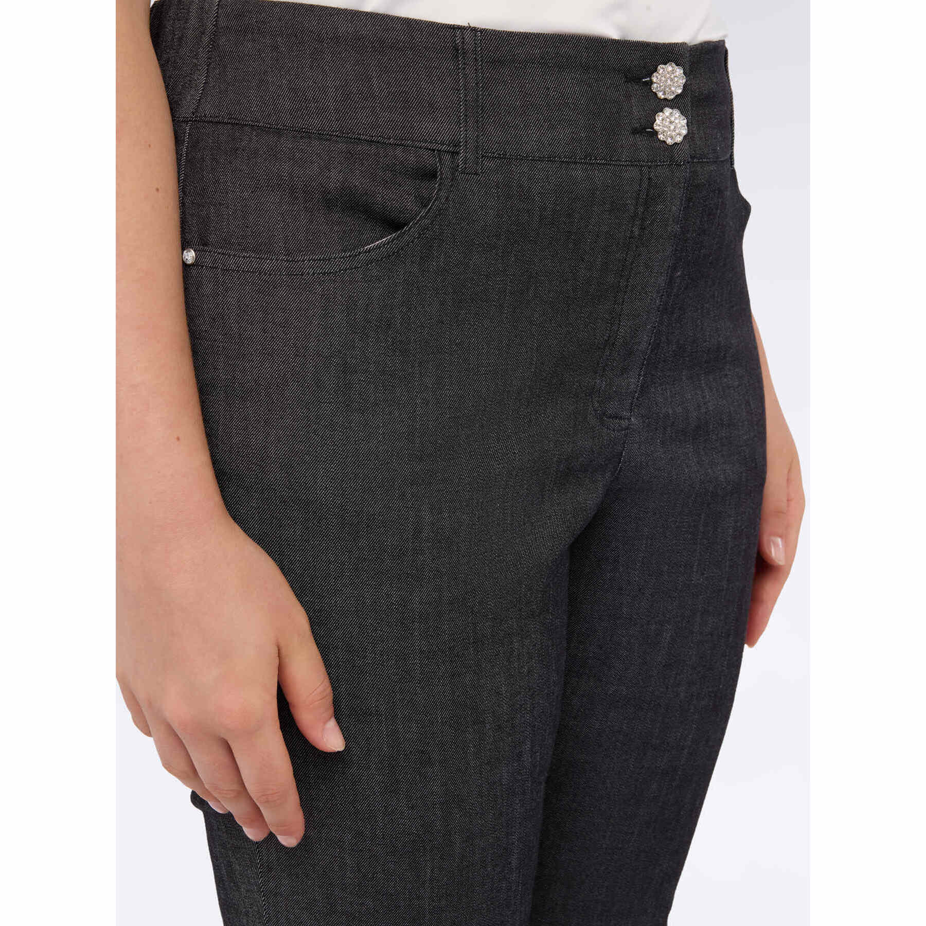 Fiorella Rubino - Jeans kick flare con botones joya - Negro