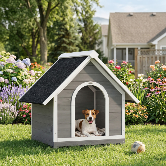 Niche pour chien bois gris blanc toit bitumé dim. 101x83x85cm