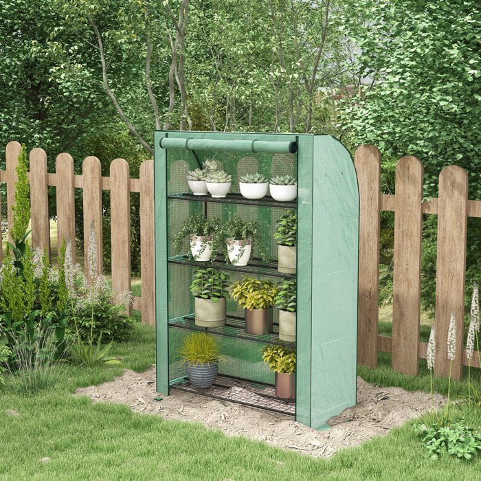 Mini serre de jardin serre de balcon serre à 4 étages avec châssis en acier & bâche en PE renforcée, intérieur et extérieur portable porte enroulable, 120 x 50 x 170 cm, vert