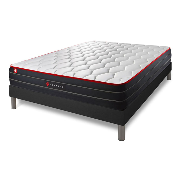 Ensemble Matelas Sommier 140x190 cm - Sommier Noir (déjà monté) - Boost