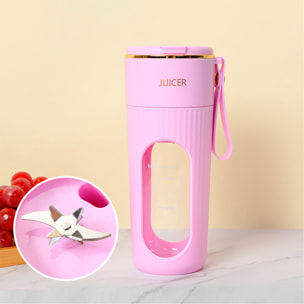 Mini frullatore portatile da 340ml con 10 lame in acciaio, schermo LCD e avvio di sicurezza tramite doppio clic.