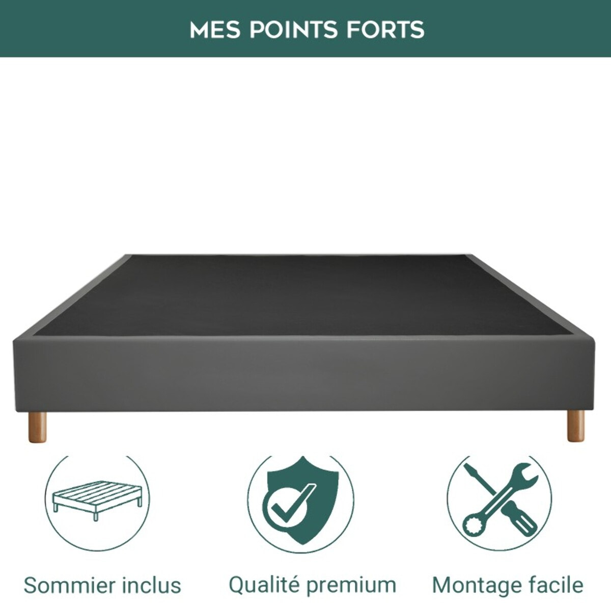 Ensemble Matelas Améthyste avec son sommier Cancun en similicuir gris