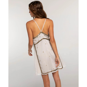 Vestido corto de tirantes con bordados