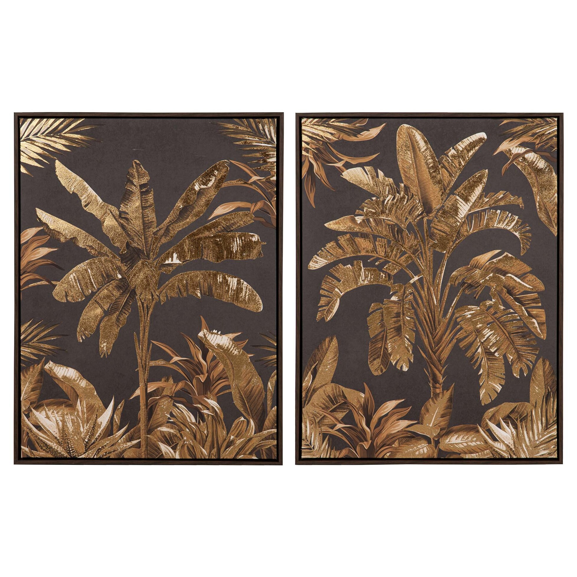 Set 2 Cuadros Con Relieve Marco Marron 63x4x83 Cm