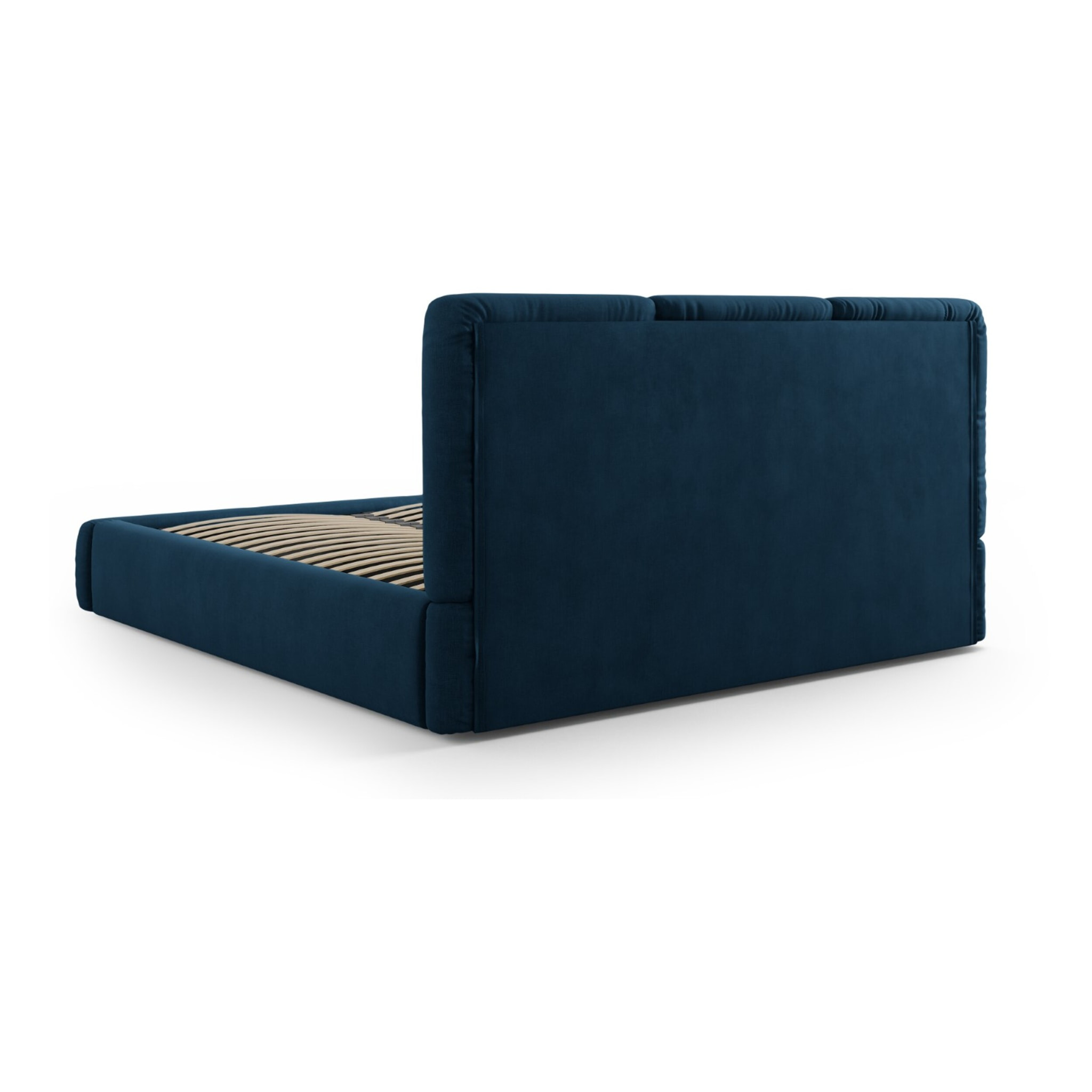 Lit coffre avec tête de lit "Nicolas" 140x200cm en chenille bleu roi