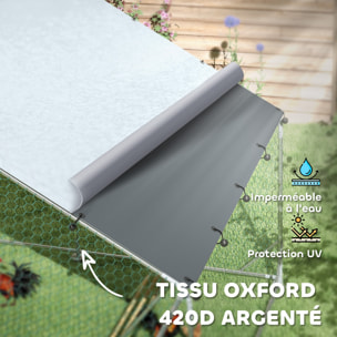 Enclos poulailler 12 m² espace couvert - perchoir, mangeoire à suspendre, porte, bâche - 4 x 3 x 1,95 m - acier gris
