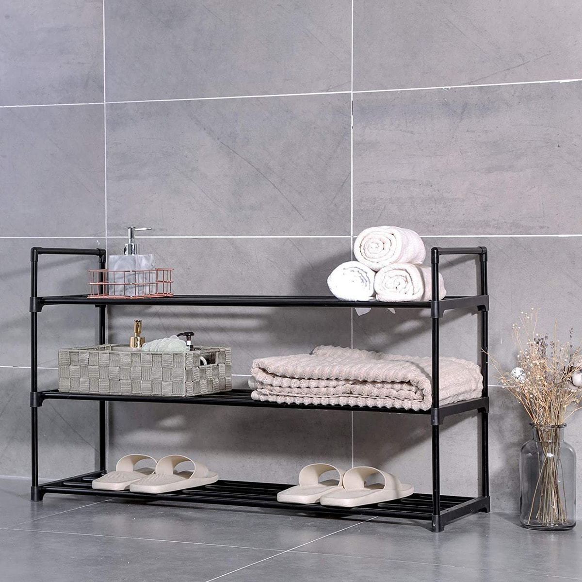 Scarpiera Industrial a 3 Ripiani in Acciaio Nero