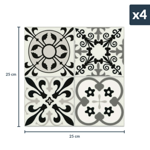 Crédence adhésive murale 3D motifs carreaux de ciment 4 pièces - Blanc