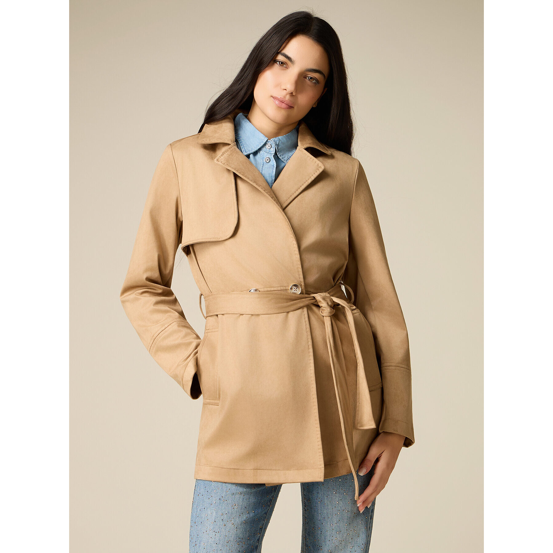 Oltre - Trench efecto nobuck - Beige