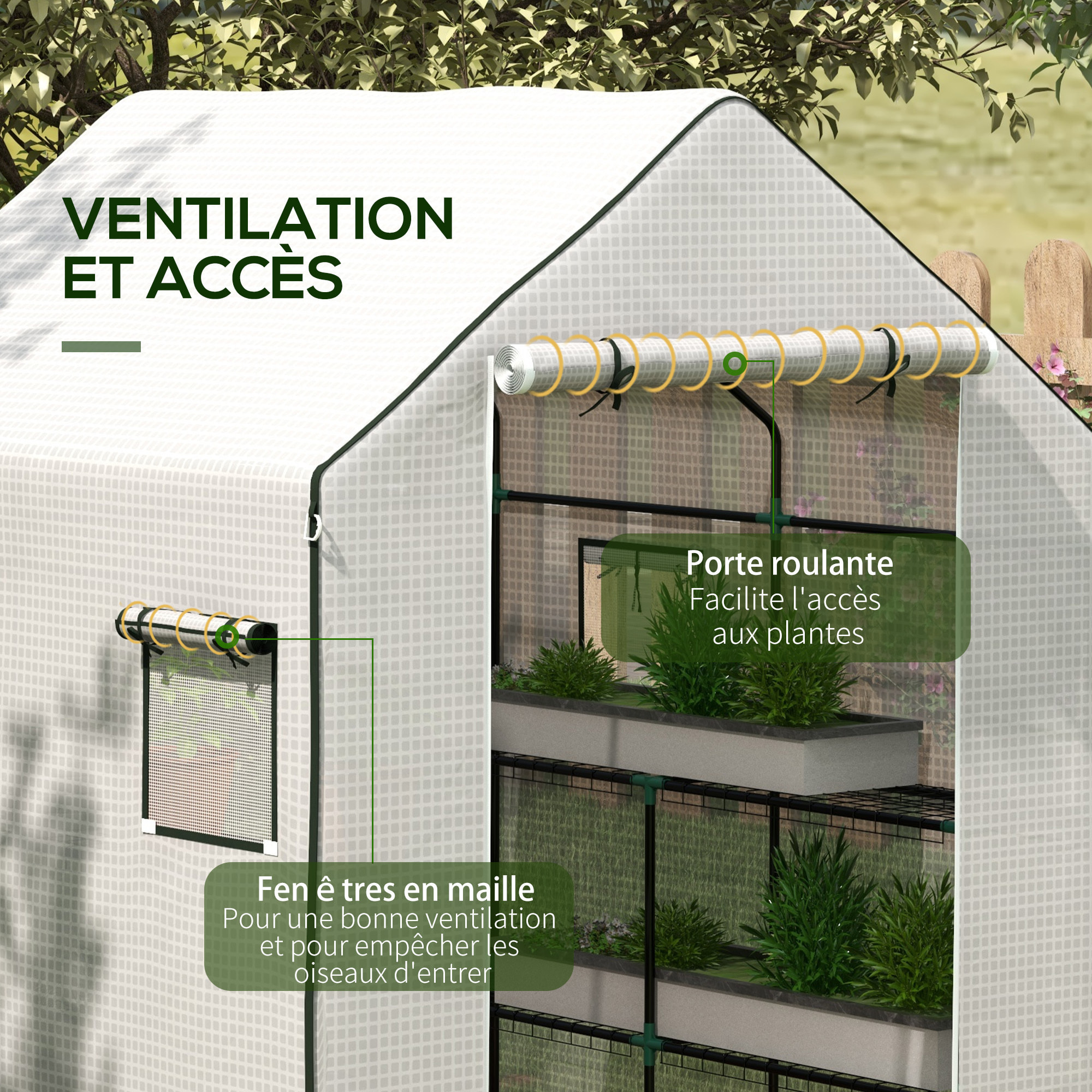 Bâche de remplacement serre de jardin dim. 140L x 143l x 190H cm - 2 fenêtres, porte zippée enroulable - PE anti-UV imperméable blanc