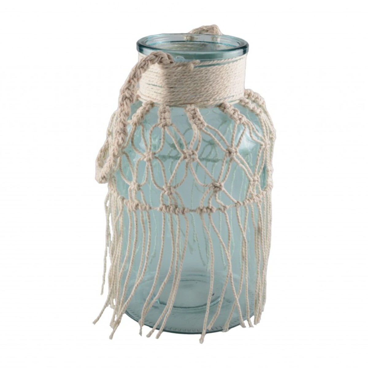 Vase en verre vert d'eau macrame h.26cm