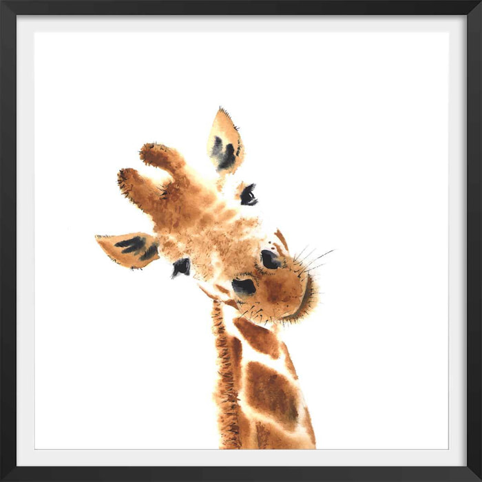 Poster dessin charmante girafe Affiche sous cadre noir