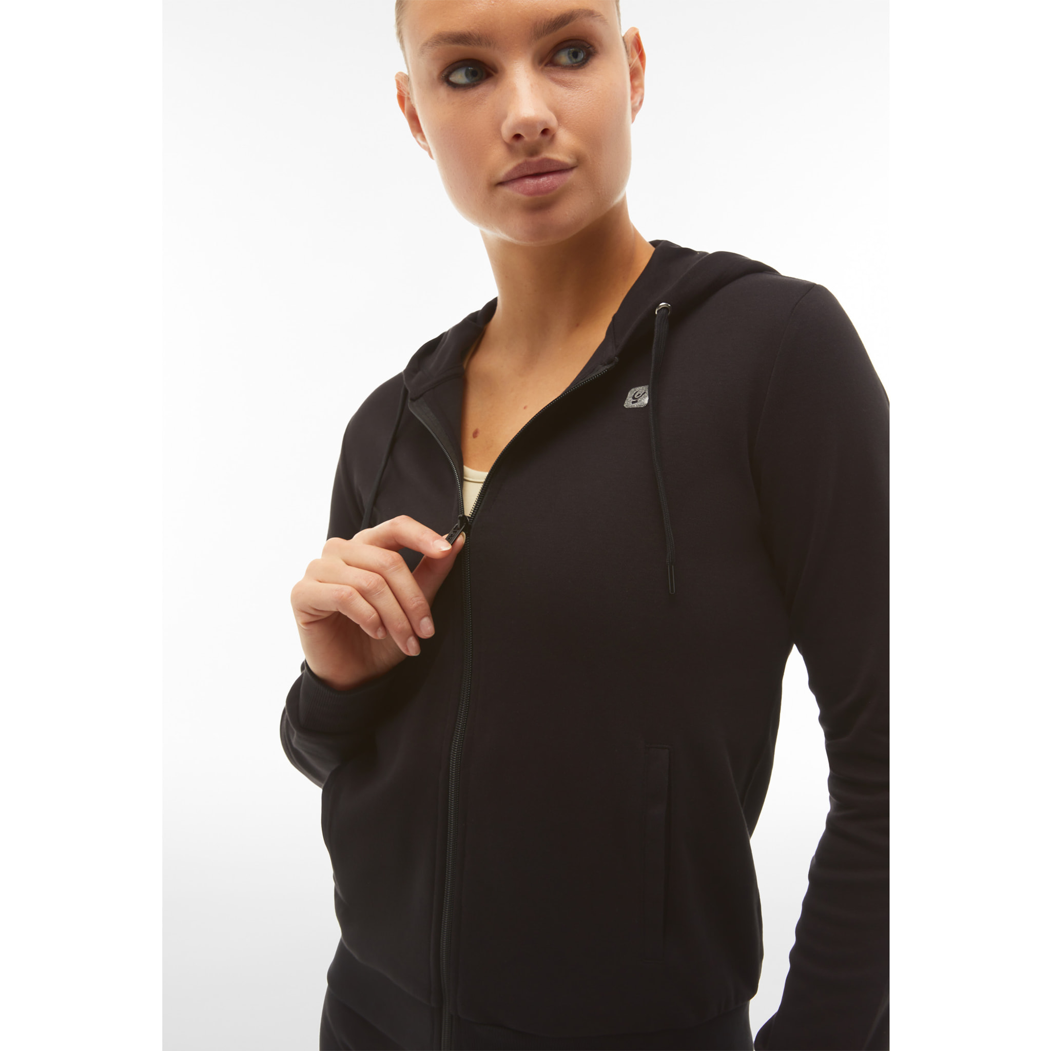 Tuta sportiva in interlock con felpa cappuccio e zip