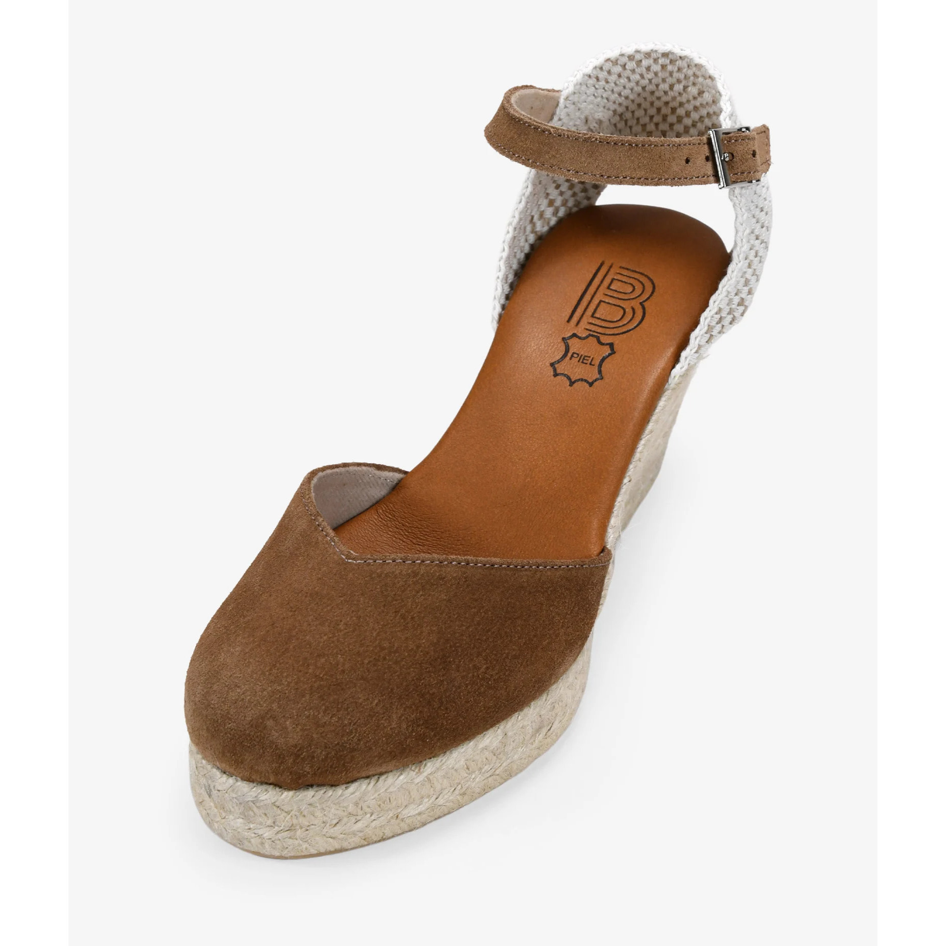 Alpargatas de cuña taupe en piel con esparto