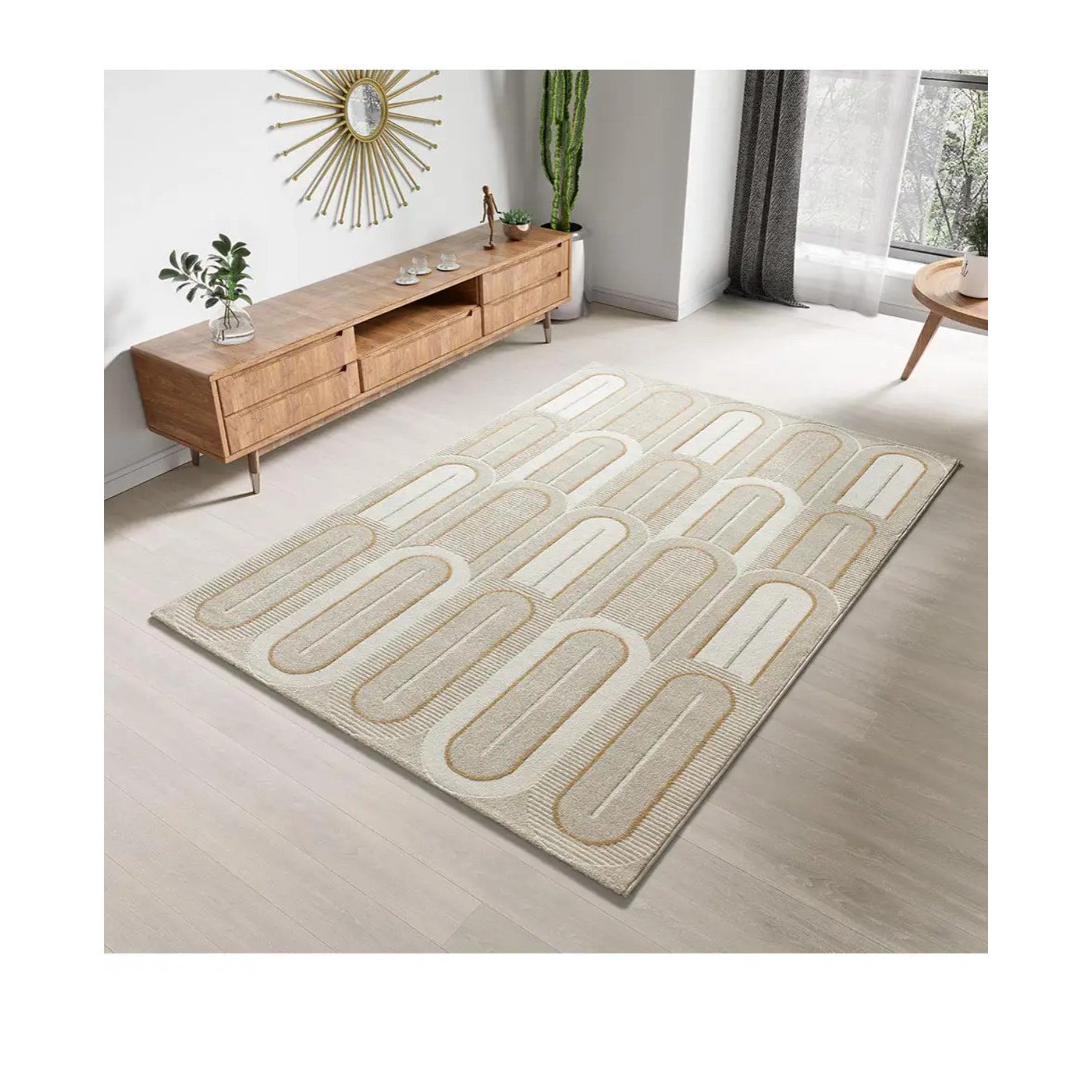 FLORA Alfombra geométrica con relieve en tonos beige, varias medidas disponibles