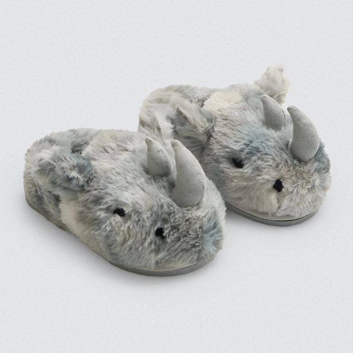 Pantofole per bambini a forma di rinoceronte con dettagli 3D