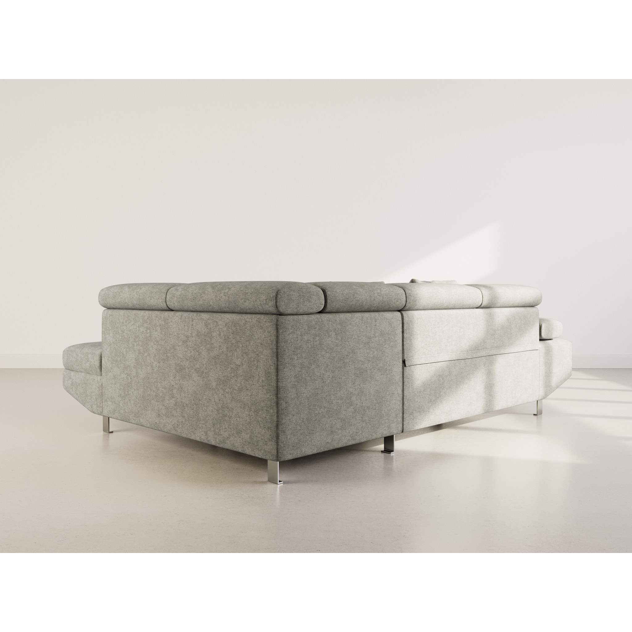 Margaux - Canapé d'angle droit 5 places convertible avec coffre et têtières réglables en velours texturé - Vert