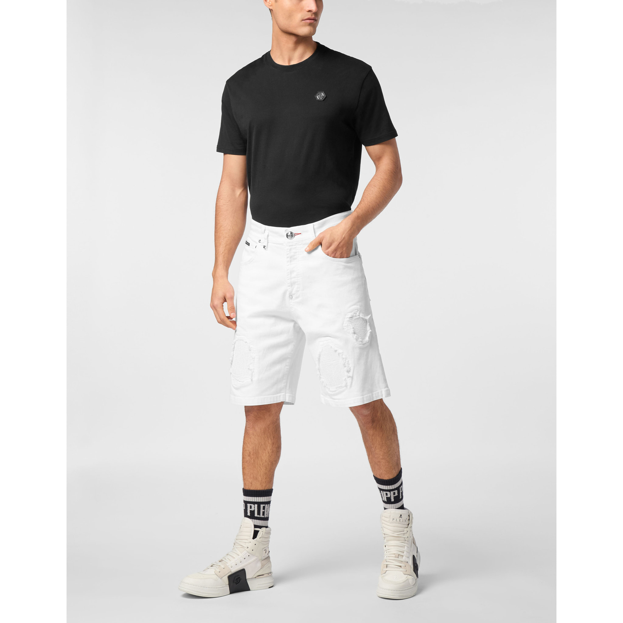 PHILIPP PLEIN DENIM SHORTS SKULL