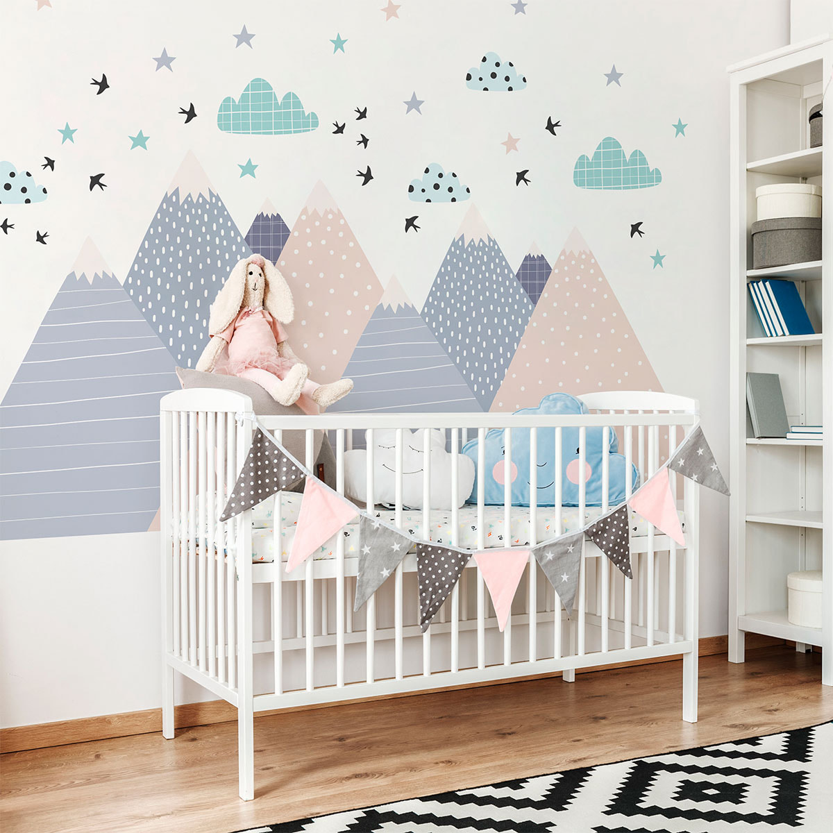 Stickers muraux enfants - Décoration chambre bébé - Autocollant Sticker mural géant enfant montagnes scandinaves SANDIKA