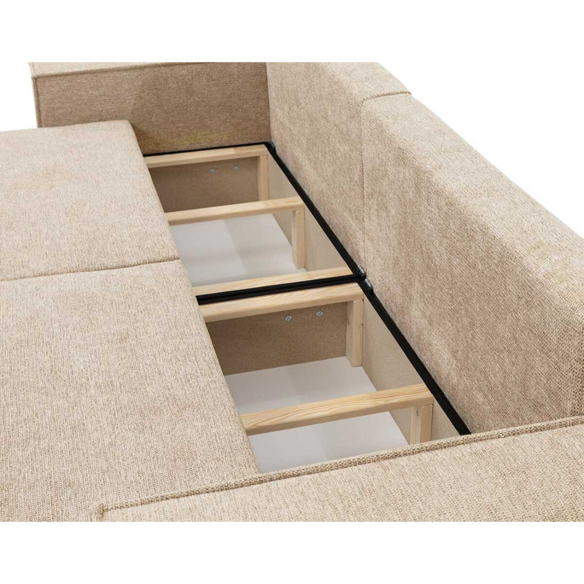 Cezanne - Canapé droit 3 places convertible avec coffre en tissu texturé - Beige