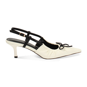 Décolleté slingback donna panna con fiocchetto