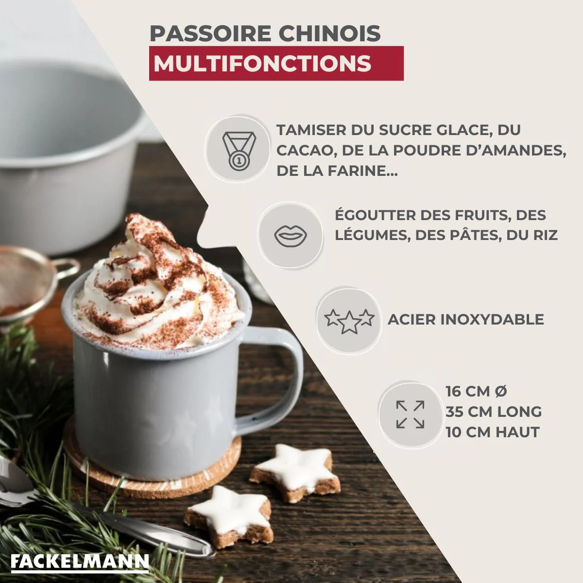 Passoire Chinois en inox Fackelmann