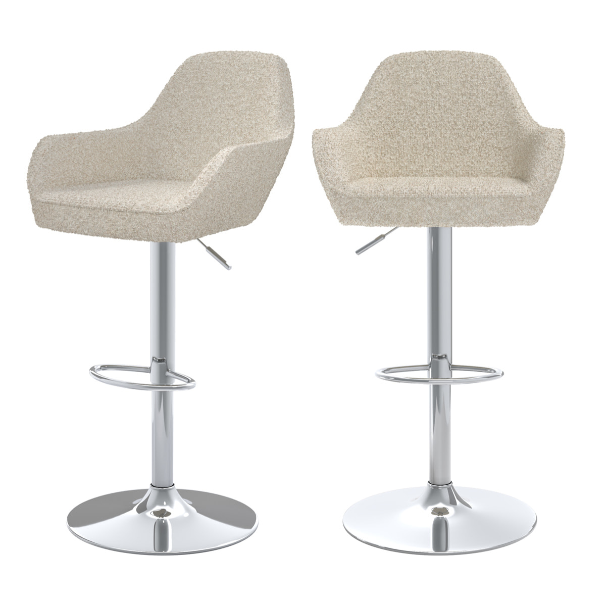 Lot de 2 chaises de bar effet laine bouclette blanc cassé 63/83 cm - Adam