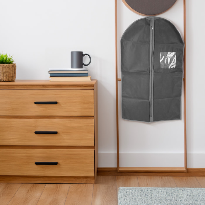 Well home bolsa de traje no tejida de alta calidad con cremallera y ventana - 60x100cm en gris oscuro