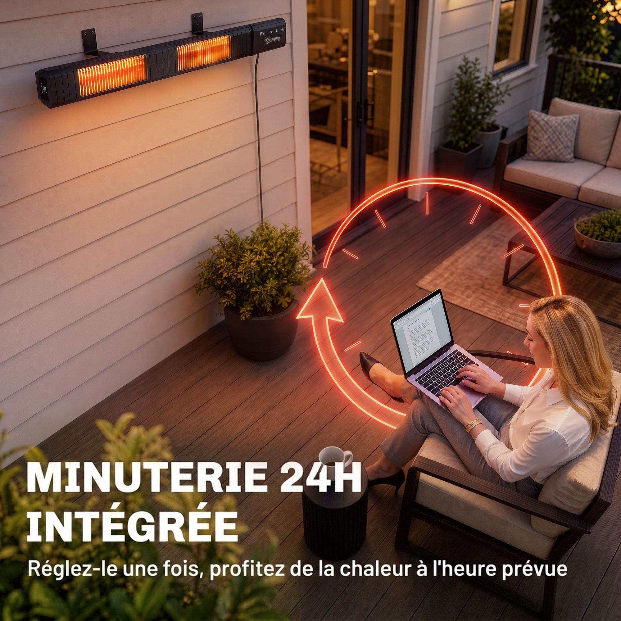 Radiateur infrarouge 3000W réglable 9 niv. télécommande alu noir