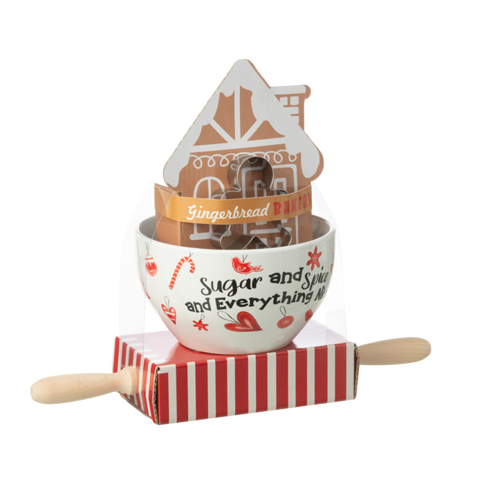 J-Line set pâtisserie Pain D'épice - céramique - rouge - boîte cadeau