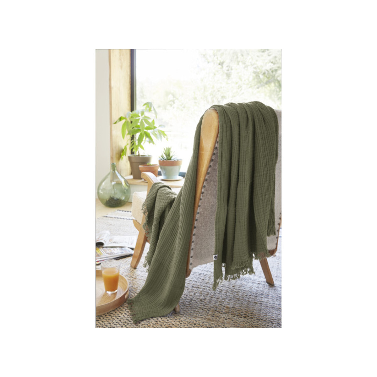 Plaid 180x220 cm en gaze de coton avec franges - GAIA