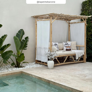 Lit à baldaquin d'extérieur en branche de teck et toile - Tika