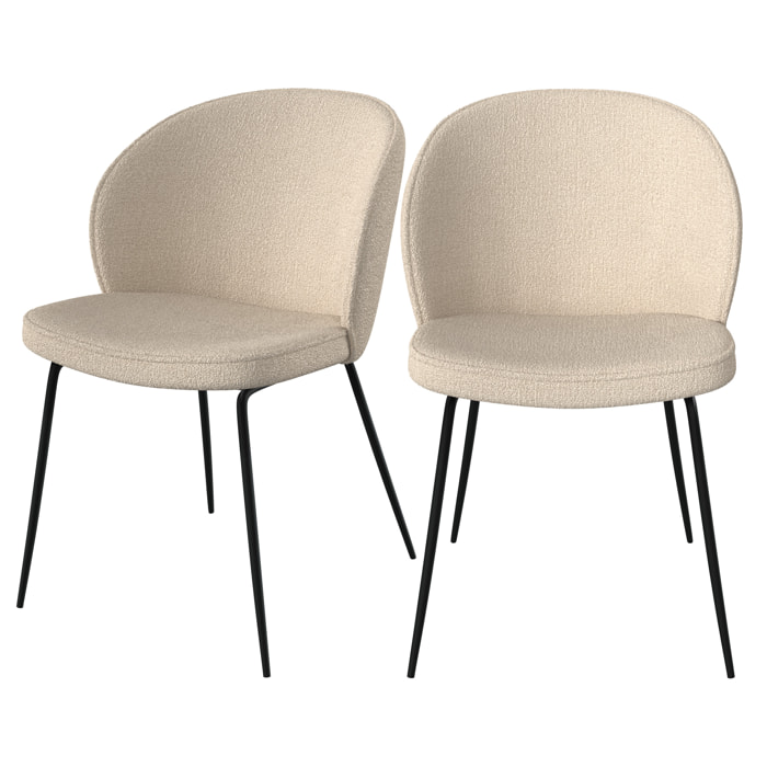 Lot de 2 chaises en tissu bouclé beige et pieds en métal - Groom