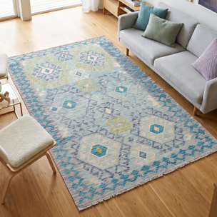 Tapis kilim géométrique, tissé plat en laine, MEMEDA
