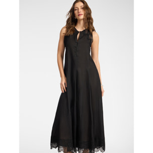 Elena Mirò - Vestido largo de lino con encaje - Negro
