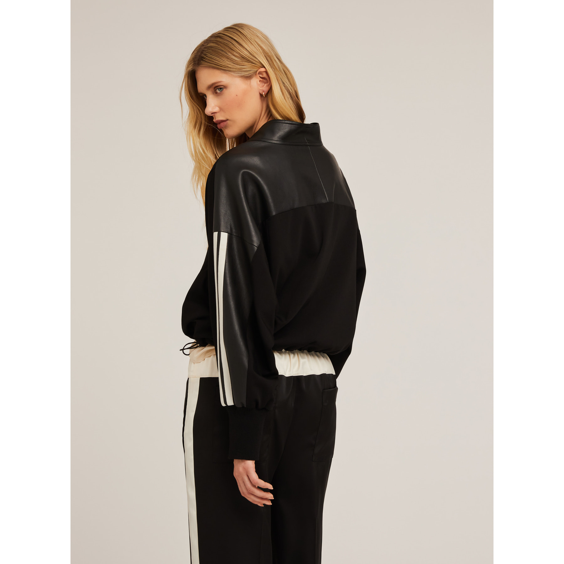 Motivi - Bomber bimaterico con bande laterali - Nero