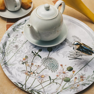 Plateau bois imprimé gris jaune Escapades magiques blanc