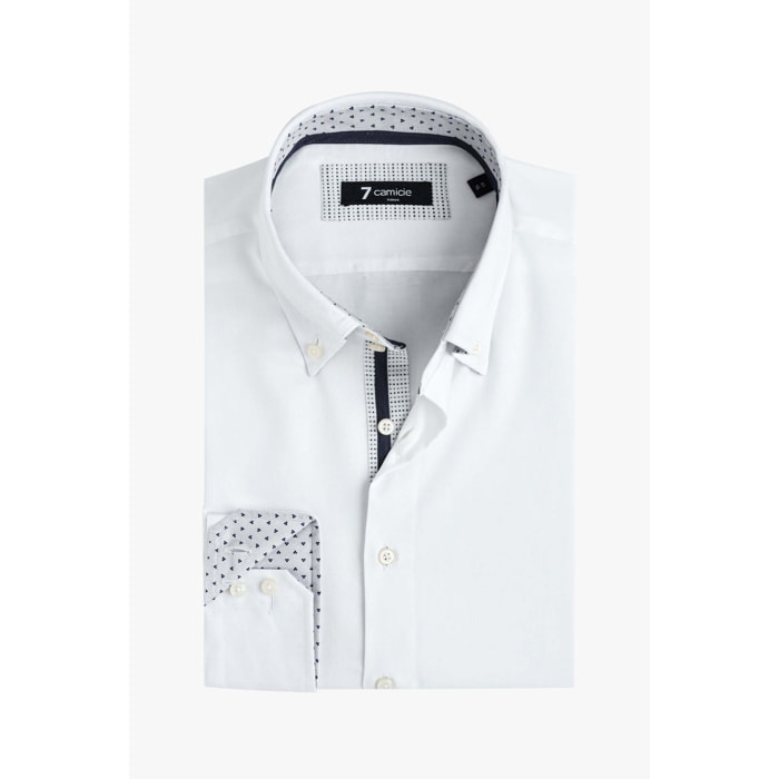 Camicia Uomo 2 Bottoni Button Down Slim Satin Unito Bianco