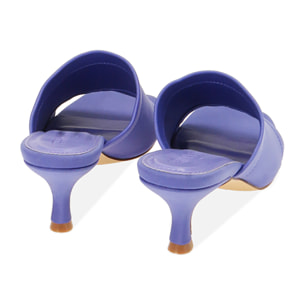 Mules viola in tessuto, tacco 5,5 cm