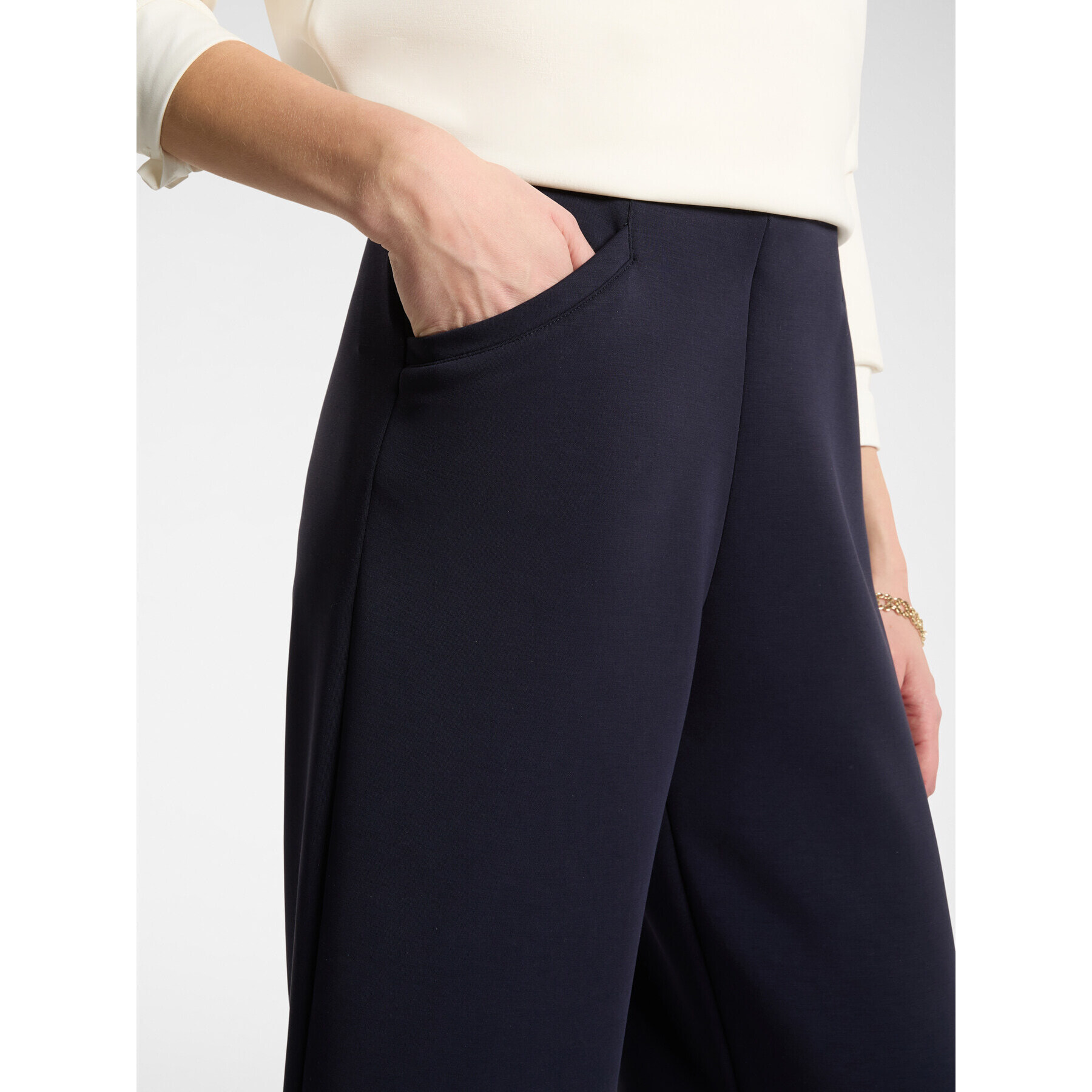 Elena Mirò - Pantaloni pull on cropped in scuba leggero - Blu