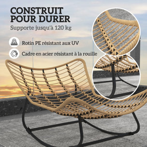 Fauteuil de jardin à bascule - fauteuil à oreilles - chaise à bascule - épais coussin capitonné crème