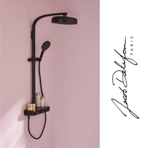 Colonne de douche thermostatique Grands Boulevards avec tablette en verre noir mat