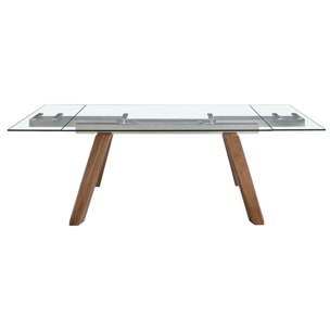 Mesa comedor extensible rectangular con tapa de cristal templado 160x90x76cm