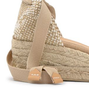 Alpargatas de cuña de mujer Carina en algodón acabado lavado, cierre mediante lazada