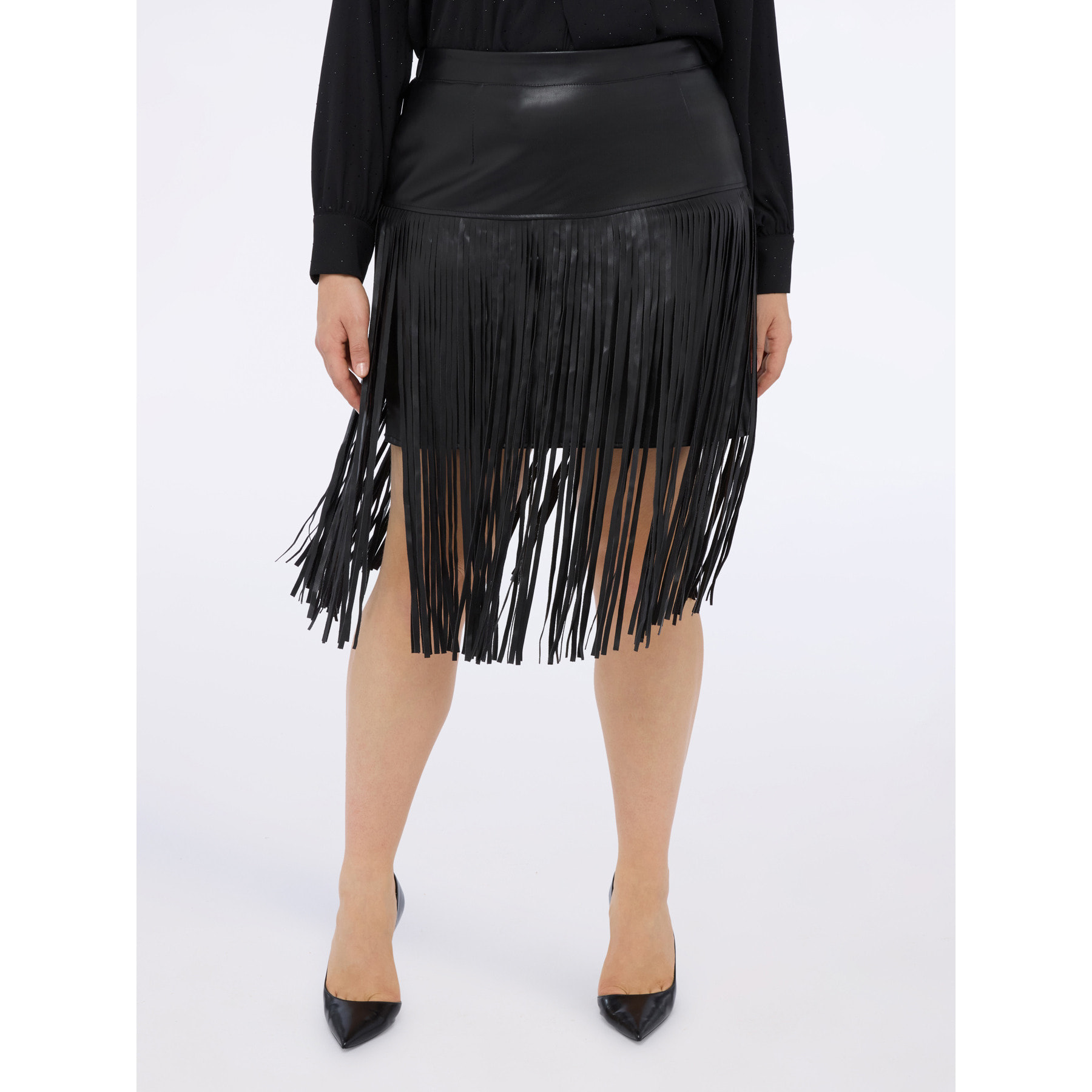 Fiorella Rubino - Falda tubo con flecos maxi - Negro