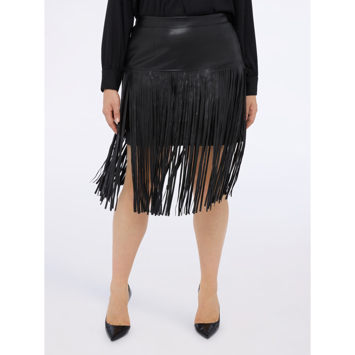 Fiorella Rubino - Falda tubo con flecos maxi - Negro