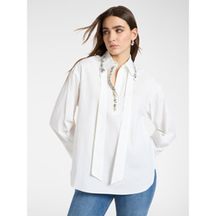 Elena Mirò - Camisa de popelín con cristales - Blanco